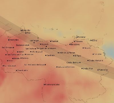 Map of the average cloud coverage across Venezuela for the solar eclipse of 08/26/2193