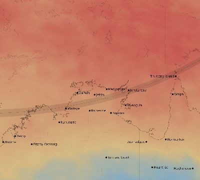 Map of the average cloud coverage across Australia for the solar eclipse of 02/21/2194