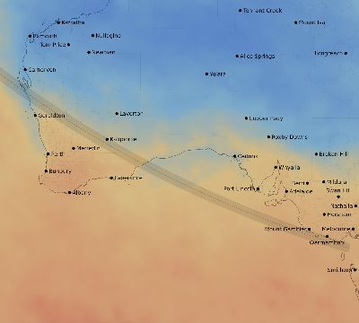 Map of the average cloud coverage across Australia for the solar eclipse of 08/16/2194