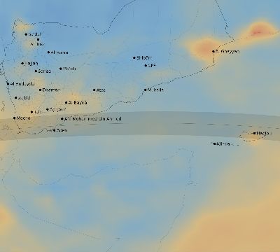 Map of the average cloud coverage across Yemen for the solar eclipse of 08/16/2194