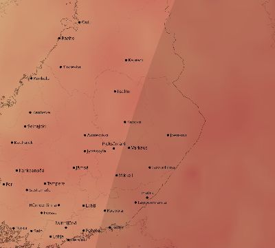 Map of the average cloud coverage across Finland for the solar eclipse of 02/10/2195