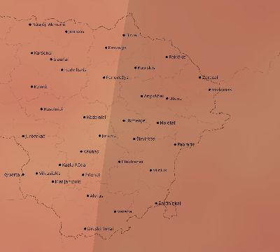 Map of the average cloud coverage across Lithuania for the solar eclipse of 02/10/2195