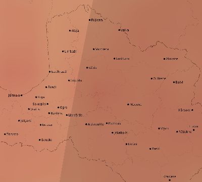 Map of the average cloud coverage across Latvia for the solar eclipse of 02/10/2195