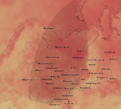 Map of the average cloud coverage across Russia for the solar eclipse of 02/10/2195
