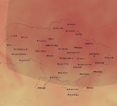 Map of the average cloud coverage across Ukraine for the solar eclipse of 02/10/2195