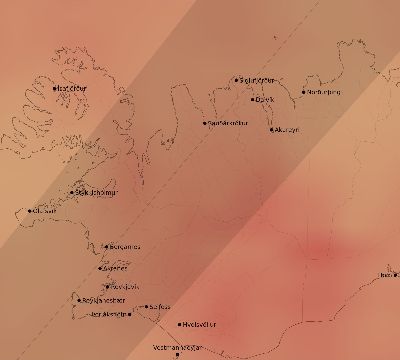 Map of the average cloud coverage across Iceland for the solar eclipse of 06/26/2196