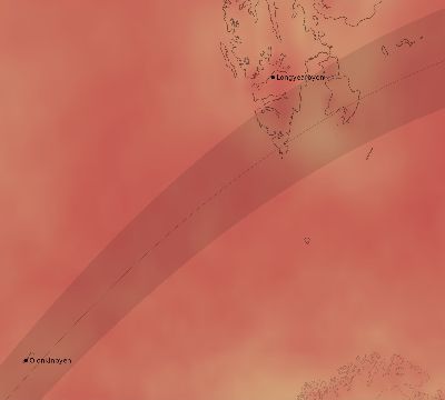 Map of the average cloud coverage across Svalbard and Jan Mayen for the solar eclipse of 06/26/2196