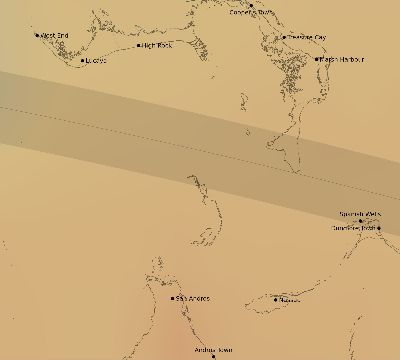 Map of the average cloud coverage across Bahamas for the solar eclipse of 06/15/2197