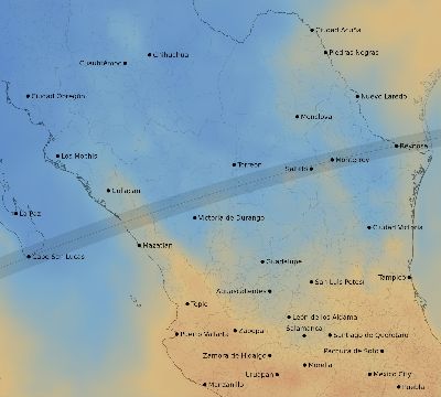 Map of the average cloud coverage across Mexico for the solar eclipse of 06/15/2197