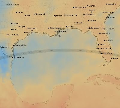 Map of the average cloud coverage across United States for the solar eclipse of 06/15/2197