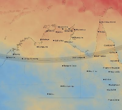 Map of the average cloud coverage across Australia for the solar eclipse of 12/09/2197