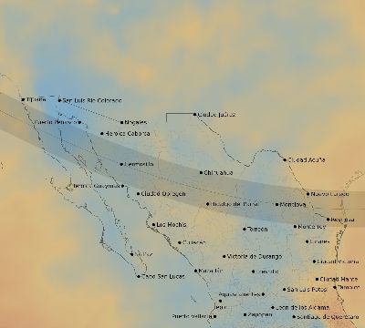 Map of the average cloud coverage across Mexico for the solar eclipse of 11/28/2198