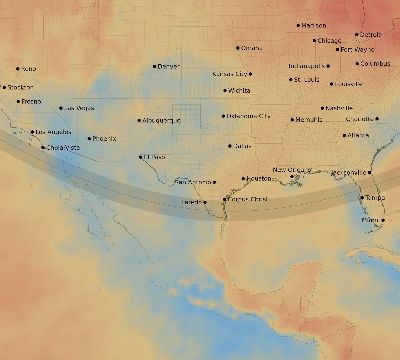Map of the average cloud coverage across United States for the solar eclipse of 11/28/2198