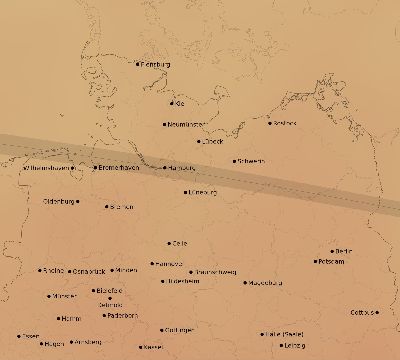 Map of the average cloud coverage across Germany for the solar eclipse of 04/14/2200