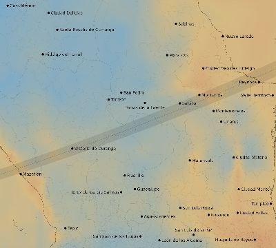 Map of the average cloud coverage across Mexico for the solar eclipse of 04/14/2200