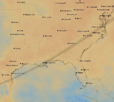 Map of the average cloud coverage across United States for the solar eclipse of 04/14/2200