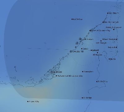 Map of the average cloud coverage across United Arab Emirates for the solar eclipse of 09/28/2201