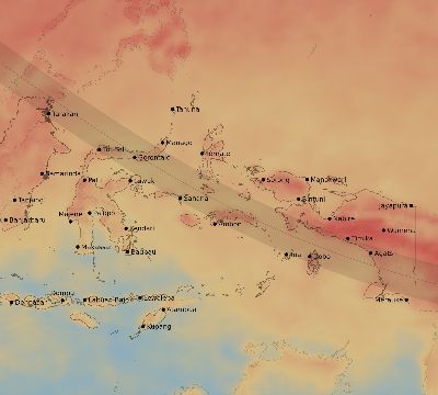 Map of the average cloud coverage across Indonesia for the solar eclipse of 09/28/2201