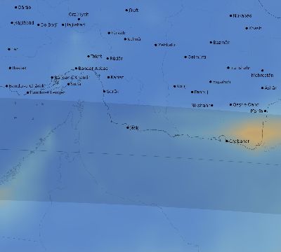 Map of the average cloud coverage across Iran for the solar eclipse of 09/28/2201