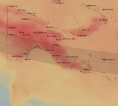 Map of the average cloud coverage across Papua New Guinea for the solar eclipse of 09/28/2201