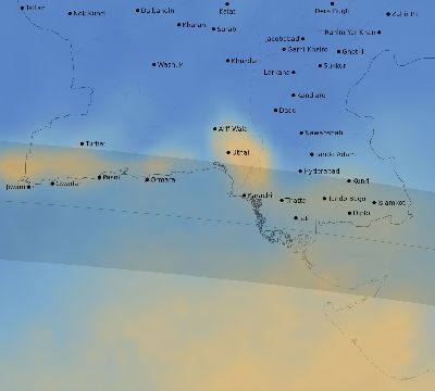 Map of the average cloud coverage across Pakistan for the solar eclipse of 09/28/2201