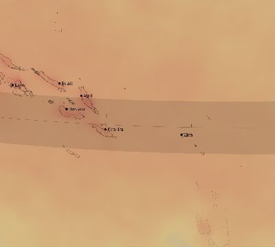 Map of the average cloud coverage across Solomon Islands for the solar eclipse of 09/28/2201