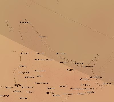 Map of the average cloud coverage across Japan for the solar eclipse of 09/17/2202