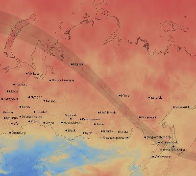 Map of the average cloud coverage across Russia for the solar eclipse of 09/17/2202