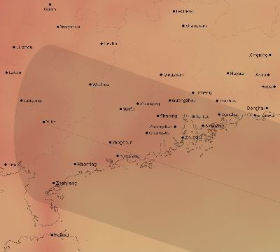 Map of the average cloud coverage across China for the solar eclipse of 02/02/2204