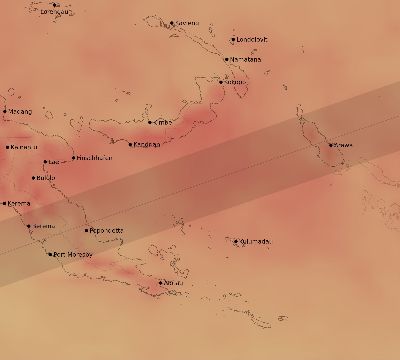 Map of the average cloud coverage across Papua New Guinea for the solar eclipse of 07/27/2204