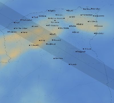 Map of the average cloud coverage across Algeria for the solar eclipse of 07/17/2205