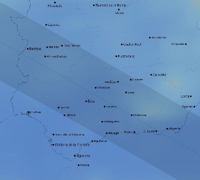 Map of the average cloud coverage across Spain for the solar eclipse of 07/17/2205