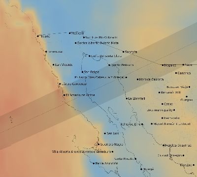 Map of the average cloud coverage across Mexico for the solar eclipse of 07/17/2205