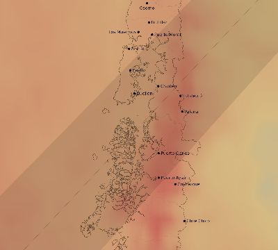 Map of the average cloud coverage across Chile for the solar eclipse of 05/27/2207
