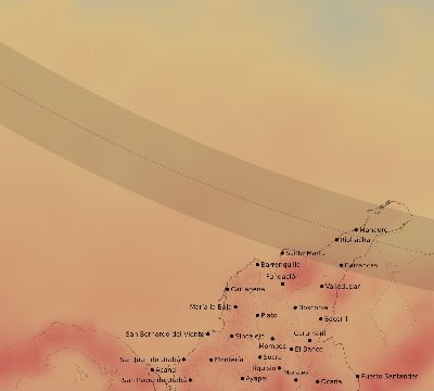 Map of the average cloud coverage across Colombia for the solar eclipse of 11/20/2207