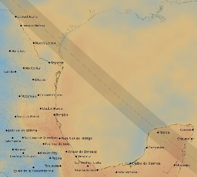 Map of the average cloud coverage across Mexico for the solar eclipse of 11/20/2207