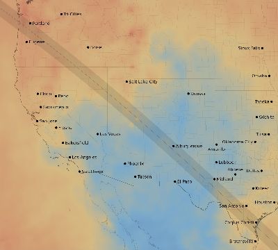 Map of the average cloud coverage across United States for the solar eclipse of 11/20/2207