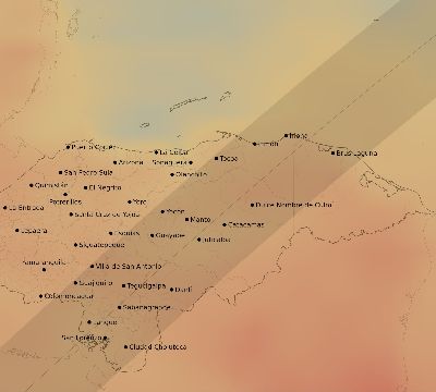 Map of the average cloud coverage across Honduras for the solar eclipse of 05/15/2208