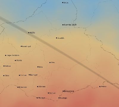 Map of the average cloud coverage across Central African Republic for the solar eclipse of 11/09/2208