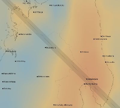 Map of the average cloud coverage across Madagascar for the solar eclipse of 11/09/2208