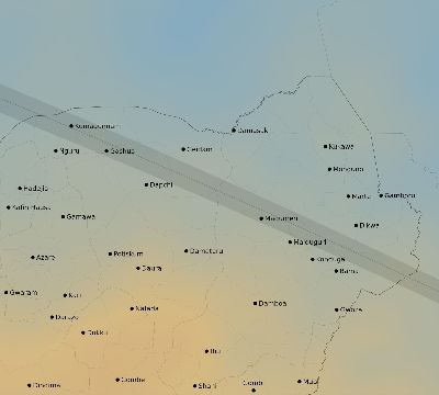 Map of the average cloud coverage across Nigeria for the solar eclipse of 11/09/2208