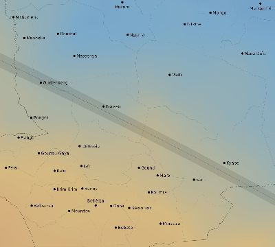 Map of the average cloud coverage across Chad for the solar eclipse of 11/09/2208