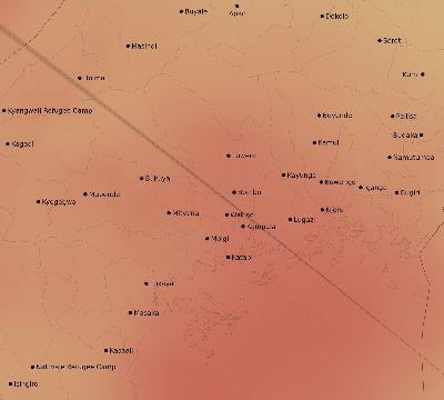 Map of the average cloud coverage across Uganda for the solar eclipse of 11/09/2208