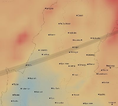 Map of the average cloud coverage across Myanmar for the solar eclipse of 05/05/2209