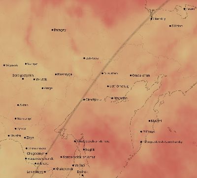 Map of the average cloud coverage across Russia for the solar eclipse of 05/05/2209