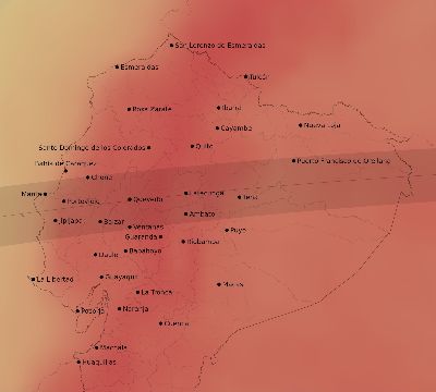 Map of the average cloud coverage across Ecuador for the solar eclipse of 03/15/2211