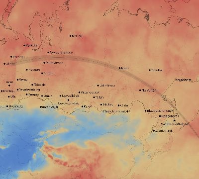 Map of the average cloud coverage across Russia for the solar eclipse of 09/08/2211