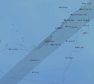 Map of the average cloud coverage across United Arab Emirates for the solar eclipse of 03/04/2212