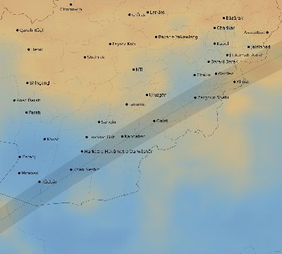 Map of the average cloud coverage across Afghanistan for the solar eclipse of 03/04/2212
