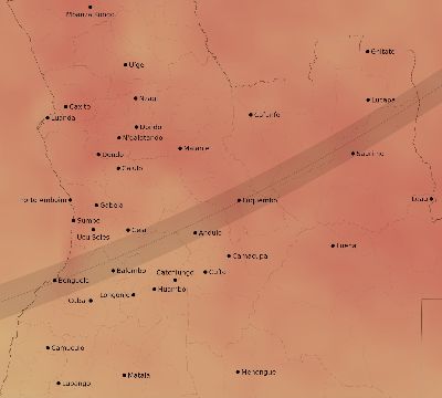Map of the average cloud coverage across Angola for the solar eclipse of 03/04/2212